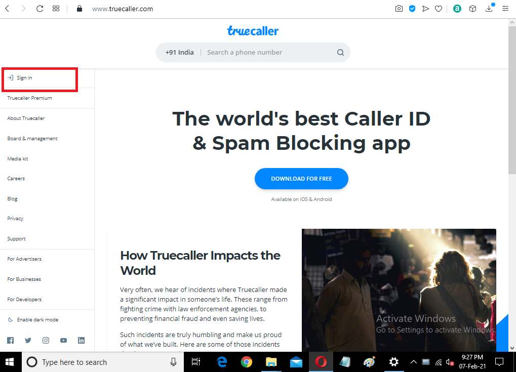 Truecaller Website Interface
