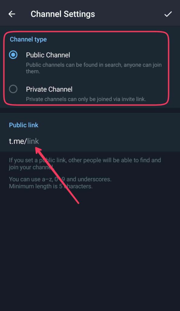 public or private telegram channel